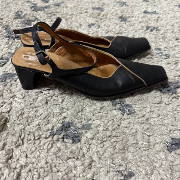 Vintage Pratesi Black Leather Block Italy Artisan Heel Slingback Sandals Size 39 - Picture 5 of 8